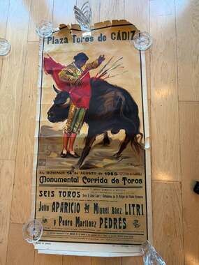 Original 1955 Plaza de Toros de Cádiz Bullfighting Poster, Printed by Ortega Val